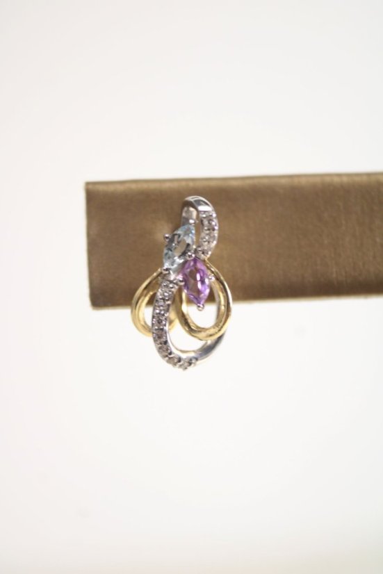 Náušnice-Topásom-Ametyst-číre zirkóny- rhodium-šrubky-kombinované striebro