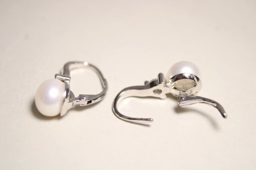 Náušnice -biele perly-číry zirkón-rhodium-patent-striebro
