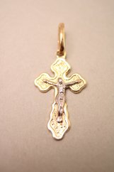Prívesok- trojcípi krížik-Ježiš- viacfarebné zlato- 14 karátov
