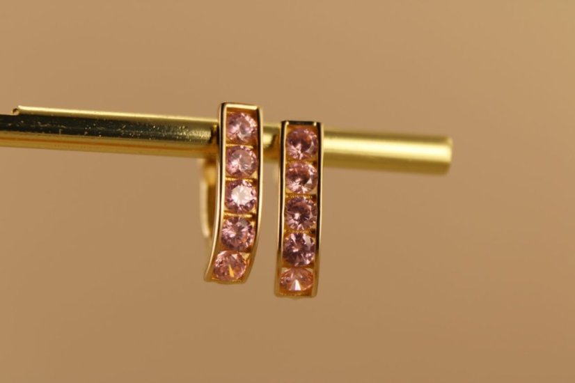 Zlaté dámske náušnice - Klasický patent - Zirkóny - 14k - Žlté zlato