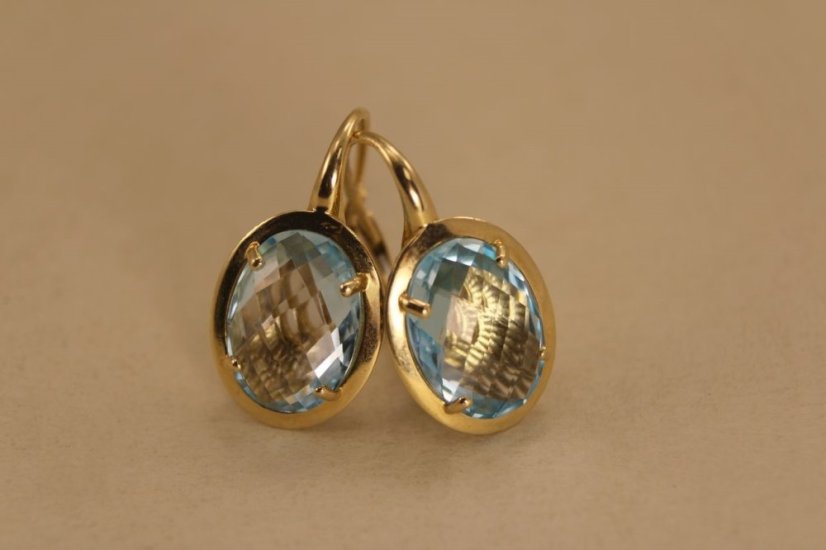Náušnice - prírodný topás - patent - žlté zlato -14K