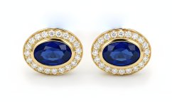 Zafírové - diamantové náušnice - žlté zlato - diamanty 0,10 ct - šrúbky -14K