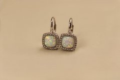 Náušnice- biely opál- zirkóny- patent- rhódiované striebro