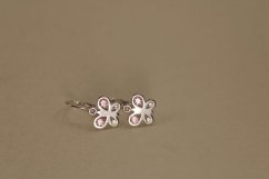 Náušnice - motýľ - číre/rúžové zirkóny - biele zlato - brizúra -14 karátov