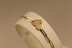 Náramok- srdiečko- číry zirkón- žlté zlato- 14 karátov