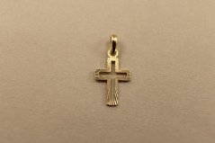 Prívesok- vyrezávaný križ- gravír- žlté zlato- 14 karátov