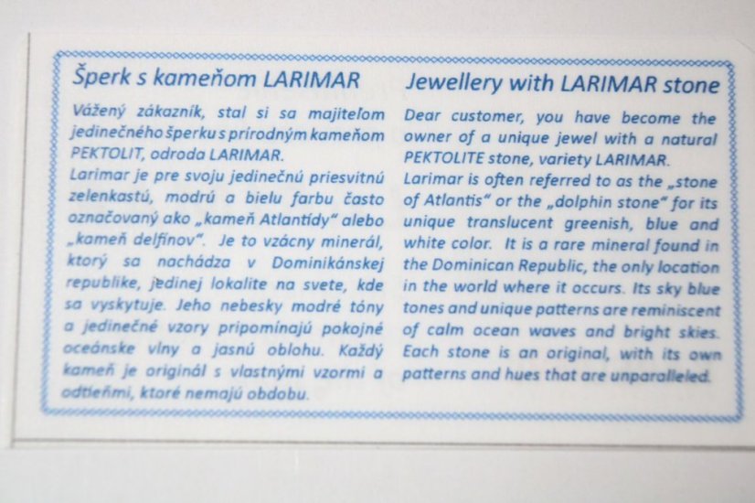 Strieborný prsteň s prírodným zelenomodrým Larimarom, rhódium, veľkosť 56, 2,78g, 925/1000