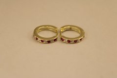 Náušnice- kruhy- číre a rúžové zirkóny- kĺb- pozlátené striebro- 925/1000