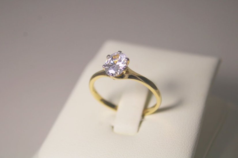 Prsteň-číry kameň-kombinované zlato-14K