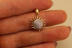 Zlatý prívesok - Slnko - Zirkóny - Žlté zlato - 14k