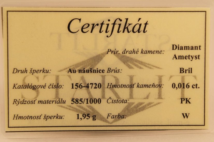 Náušnice-Ametyst-diamanty 0,016 ct-PK/W-patent-žlté zlato-14 karátov
