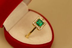 Prsteň-žlté zlato- zelený štvorcový zirkón-číre zirkóny-14 karátov