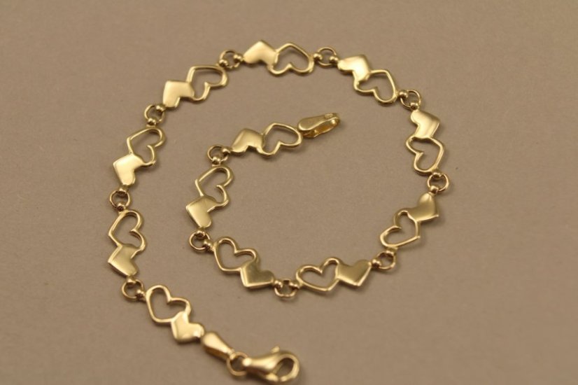 Zlatý náramok-Dámsky-srdiečka-žlté zlato-14 karátov