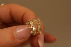 Náušnice - v tvare koruny - číre zirkóny - viacfarebné zlato - 14K
