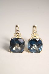 Dámske zlaté náušnice s Topásom a diamantmi 0,045 ct G-H/SI, žlté zlato, francúzske zapínanie, 4,0 g, 14K 585/1000