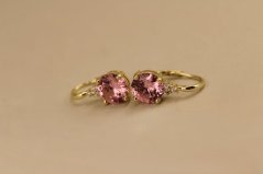 Náušnice- ružový kameň- zirkóny- patent- pozlátené striebro