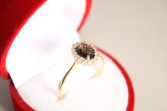 Zlatý prsteň s prírodným kameňom Záhneda a čírymi zirkónmi, žlté zlato, veľkosť 54,  1,73 g, 14 karátov 585/1000