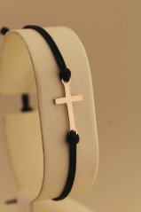 Šnúrkový náramok - Kríž - Žlté zlato - 14k