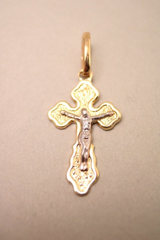 Prívesok- trojcípi krížik-Ježiš- viacfarebné zlato- 14 karátov