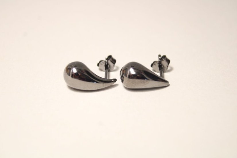 Strieborné čierne naušnice tvar slzy, napichovačky, 2,75g, rhodium, 925/1000