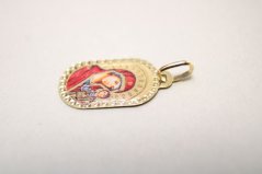Prívesok- medailón farebná Panna Mária s Ježišom-žlté zlato-14 karátov