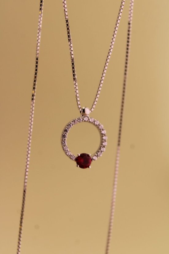 Zlatá celebritka - Zirkonový kruh s červeným zirkónom - Biele zlato -14k