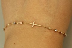 Náramok-Ruženec-Gravírované guľôčky-Kríž-Viacfarebné zlato-14k