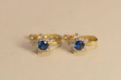 Náušnice- kvietky-modrý a číry zirkón- francúzskypatent- žlté zlato-14 karátov