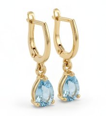 Náušnice - svetlo modré topásy-žlté zlato- francúzsky patent-14K