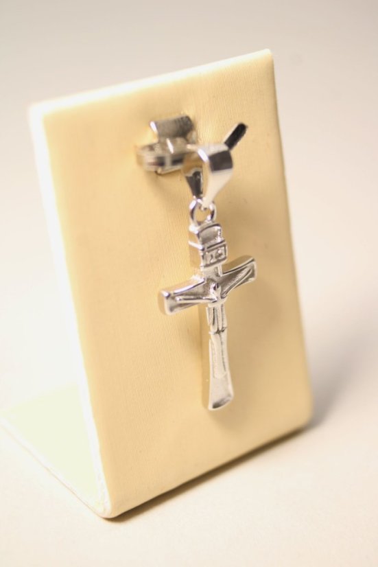 Strieborný prívesok krížik - JEŽIŠ, rhodium, 1,18 g, 925/1000
