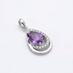 Prívesok - Ametyst a zirkóny - Striebro - 925/1000