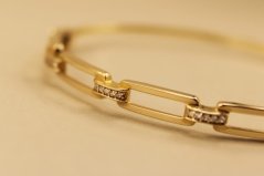 Pevný náramok - Obdĺžnikové články - Zirkóny - 14k - Žlté zlato
