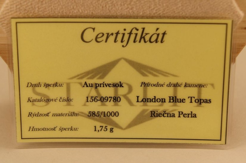 Prívesok- riečna perla- Londýnsky topaz- žlté zlato- 14 karátov