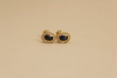 Zafírové - diamantové náušnice - žlté zlato - diamanty 0,10 ct - šrúbky -14K