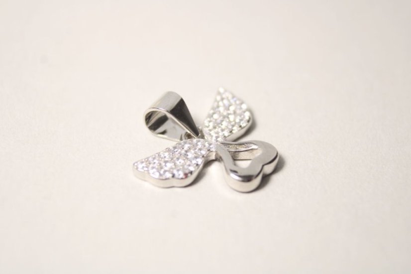 Strieborný prívesok anjelik, číre zirkóny, rhodium, 1,60 g, 925/1000