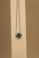 Celebritka - ďatelinka - zelený malachit - rhodium - striebro