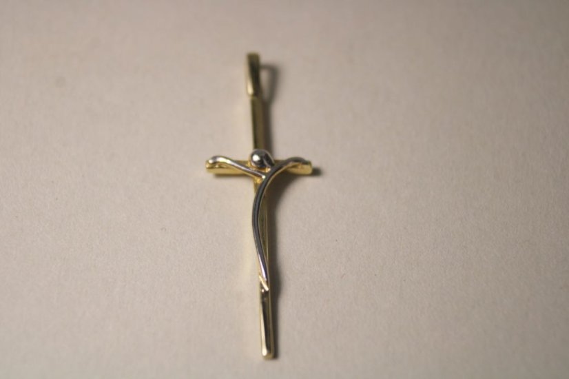 Zlatý prívesok - kríž s telom Ježiša, viacfarebné zlato, 1,02 g, 14K 585/1000