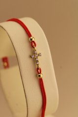 Šnúrkový náramok - Kríž so zirkónmi - Žlté zlato - 14k