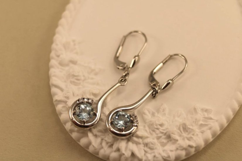 Náušnice - Topás - číre zirkóny - biele zlato - 14 karátov