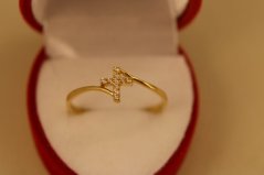 Prsteň - kríž - číre zirkóny - žlté zlato - 14 karátov