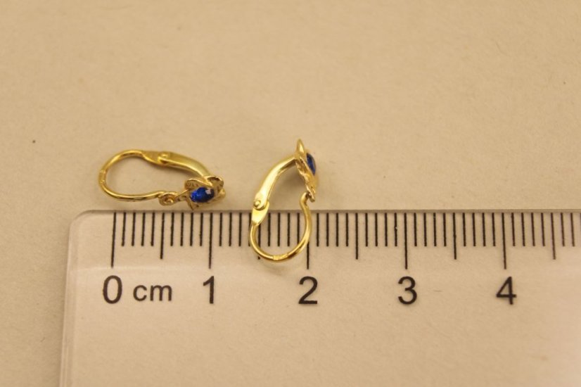 Detské náušnice -kvietky-modrý zirkón-žlté zlato-brizúra-14 karátov