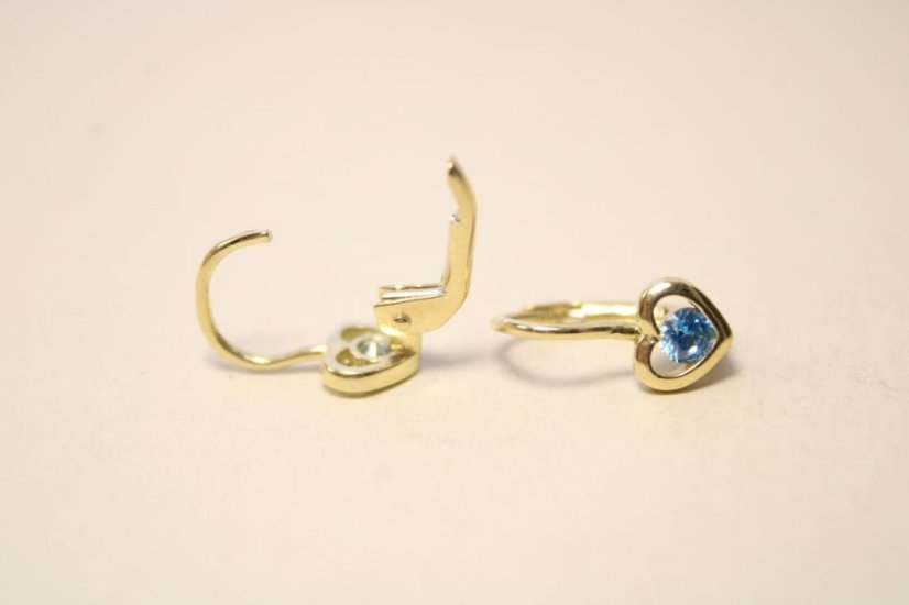 Detské náušnice-modrý zirkón-žlté zlato-patent-14 karátov