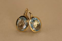 Náušnice - prírodný topás - patent - žlté zlato -14K