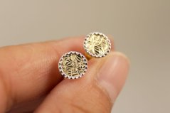 Náušnice-Vzorované-Puzetky-Viacfarebné zlato-14k