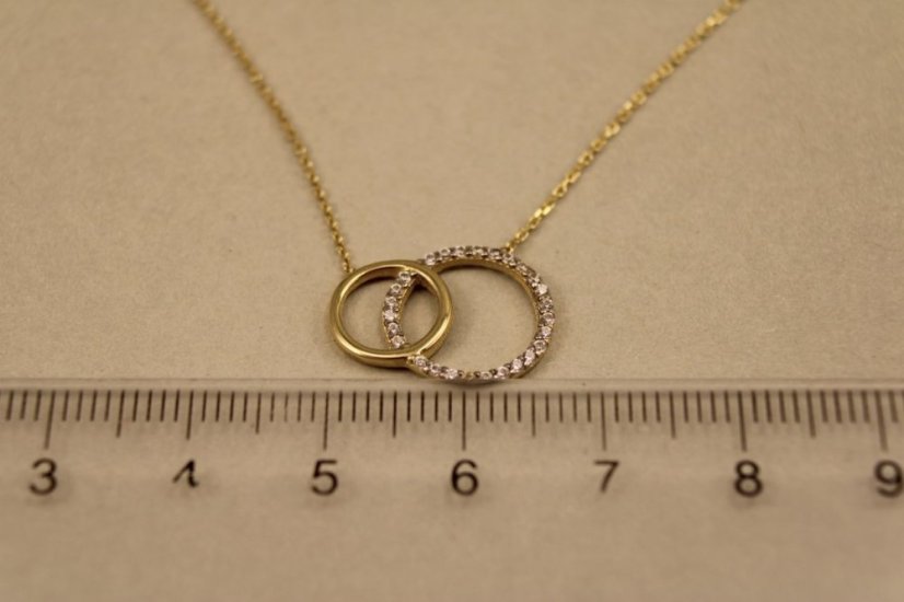 Celebritka- Anker-dva kruhy- číre zirkóny- žlté zlato- 14 karátov