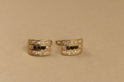 Náušnice -číre-čierne- zirkóny- francúzsky patent- žlté zlato- 14K