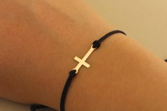 Šnúrkový náramok - Kríž - Žlté zlato - 14k