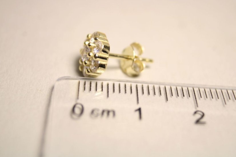 Pozlátené strieborné naušnice napichovačky, číre zirkóny, 1,96g, 925/1000