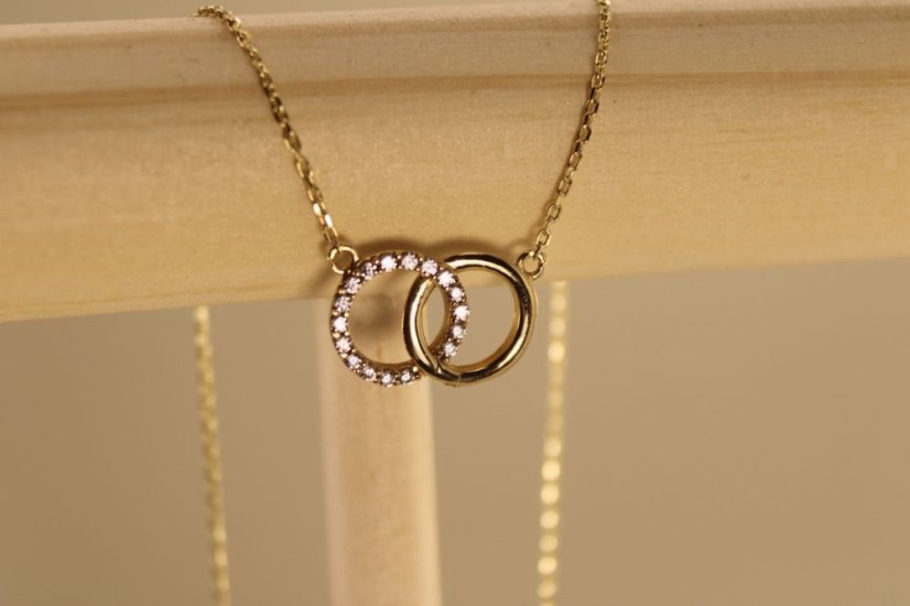Celebritka - Anker - dva kruhy - číre zirkóny - žlté zlato - 14 karátov
