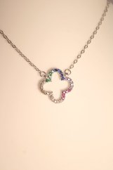 Náhrdelník- ďatelinka- farebné zirkóny- rhódiované striebro